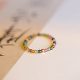 Stone Rainbow Tourmaline Bead Round Size 6-8 Circular Small Spacer Beaded Ring Gold R267 product image 3