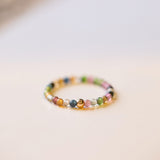 Stone Rainbow Tourmaline Bead Round Size 6-8 Circular Small Spacer Beaded Ring Gold R267 product image 10