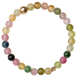 Stone Rainbow Tourmaline Bead Round Size 6-8 Circular Small Spacer Beaded Ring Gold R267 product image 11