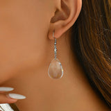 Resin Drop Teardrop Flower Polished Glossy Dangle Earrings Black Clear Silver 2.22 in E168
