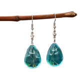Resin Drop Teardrop Flower Polished Glossy Dangle Earrings Black Clear Silver 2.22 in E168