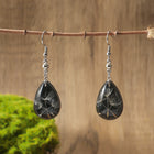 Resin Drop Teardrop Flower Polished Glossy Dangle Earrings Black Clear Silver 2.22 in E168
