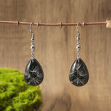 Resin Drop Teardrop Flower Polished Glossy Dangle Earrings Black Clear Silver 2.22 in E168