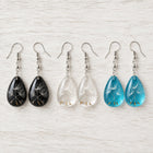 Resin Drop Teardrop Flower Polished Glossy Dangle Earrings Black Clear Silver 2.22 in E168 product image 2
