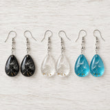 Resin Drop Teardrop Flower Polished Glossy Dangle Earrings Black Clear Silver 2.22 in E168 product image 2
