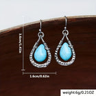 Drop Teardrop Hammered Teardrop-Shaped Stones Dangle Earrings Turquoise Silver 1.42 in E169 product image 2