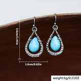 Drop Teardrop Hammered Teardrop-Shaped Stones Dangle Earrings Turquoise Silver 1.42 in E169 product image 2
