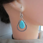 Drop Teardrop Hammered Teardrop-Shaped Stones Dangle Earrings Turquoise Silver 1.42 in E169 product image 4