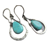 Drop Teardrop Hammered Teardrop-Shaped Stones Dangle Earrings Turquoise Silver 1.42 in E169 product image 5