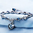Rhinestone Heart Flat Round Sapphire Womens Shiny Charm Bracelet Silver 7.13 in T158 product image 1
