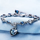 Rhinestone Heart Flat Round Sapphire Womens Shiny Charm Bracelet Silver 7.13 in T158 product image 1