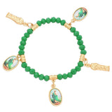 Human Virgin Mary Faceted Religious Beaded Smooth Adjustable Stretch Bracelet Green Black T160