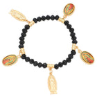 Human Virgin Mary Faceted Religious Beaded Smooth Adjustable Stretch Bracelet Green Black T160