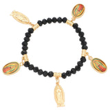 Human Virgin Mary Faceted Religious Beaded Smooth Adjustable Stretch Bracelet Green Black T160
