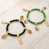 Human Virgin Mary Faceted Religious Beaded Smooth Adjustable Stretch Bracelet Green Black T160 product image 2