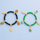 Human Virgin Mary Faceted Religious Beaded Smooth Adjustable Stretch Bracelet Green Black T160 product image 3