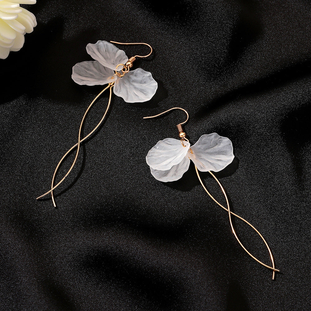 Acrylic Drop Flower Pin Smooth Petal-Shaped Dangle Earrings White Gold 3.54 in E170 product image 1