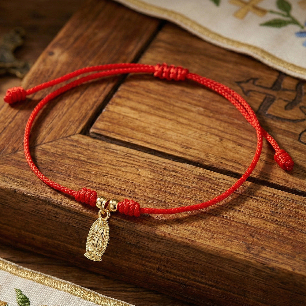 Stainless Steel Virgin Mary Womens Smooth Oval Knot Charm Bracelet Gold Red 11.02 in T159 product image 1