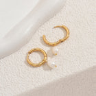 Stainless Steel Pearl Teardrop Freshwater Shiny Hoop Earrings White Gold 1.18 in E171 product image 3