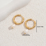 Stainless Steel Pearl Teardrop Freshwater Shiny Hoop Earrings White Gold 1.18 in E171 product image 5