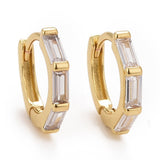 18K Gold-Plated Cubic Zirconia Rectangle Womens Polished Geometric Hoop Earrings Clear 0.49 in E172 product image 1