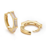 18K Gold-Plated Cubic Zirconia Rectangle Womens Polished Geometric Hoop Earrings Clear 0.49 in E172 product image 2