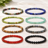 Agate Round Simple Carnelian Aquamarine Jade Jasper Beaded Smooth Polished Dragon Adjustable Stretch Bracelet Red Black Brown
