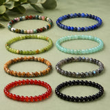 Agate Round Simple Carnelian Aquamarine Jade Jasper Beaded Smooth Polished Dragon Adjustable Stretch Bracelet Red Black Brown