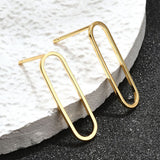 18K Gold-Plated Oval Pin Polished Shiny Rectangular Loop Stud Earrings 0.79 in E174 product image 1