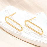 18K Gold-Plated Oval Pin Polished Shiny Rectangular Loop Stud Earrings 0.79 in E174 product image 2