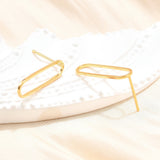 18K Gold-Plated Oval Pin Polished Shiny Rectangular Loop Stud Earrings 0.79 in E174 product image 3