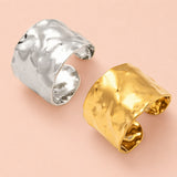 18K Gold-Plated Stainless Steel Wide Band Hammered Adjustable Open Cuff Ring Silver R268 product image 1