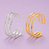 Stainless Steel Womens Textured Interlocking Loops Adjustable Open Cuff Ring Silver Gold R269 product image 1