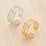 Stainless Steel Womens Textured Interlocking Loops Adjustable Open Cuff Ring Silver Gold R269 product image 2