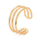 Stainless Steel Womens Textured Interlocking Loops Adjustable Open Cuff Ring Silver Gold R269