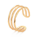 Stainless Steel Womens Textured Interlocking Loops Adjustable Open Cuff Ring Silver Gold R269