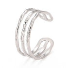 Stainless Steel Womens Textured Interlocking Loops Adjustable Open Cuff Ring Silver Gold R269