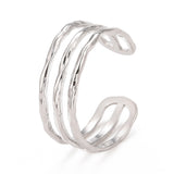 Stainless Steel Womens Textured Interlocking Loops Adjustable Open Cuff Ring Silver Gold R269
