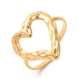 18K Gold-Plated Stainless Steel Heart Womens Polished Textured Shiny Adjustable Open Cuff Ring R270 product image 1