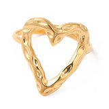 18K Gold-Plated Stainless Steel Heart Womens Polished Textured Shiny Adjustable Open Cuff Ring R270 product image 2