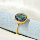 18K Gold-Plated Stainless Steel Shell Flat Round Womens Polished Textured Oval Adjustable Cuff Ring R272 product image 3