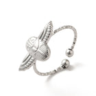 Stainless Steel Womens Polished Shiny Central Spherical Element Wings Adjustable Open Cuff Ring Silver R273 product image 1