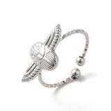 Stainless Steel Womens Polished Shiny Central Spherical Element Wings Adjustable Open Cuff Ring Silver R273 product image 1