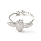 Stainless Steel Womens Polished Shiny Central Spherical Element Wings Adjustable Open Cuff Ring Silver R273 product image 2