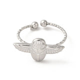 Stainless Steel Womens Polished Shiny Central Spherical Element Wings Adjustable Open Cuff Ring Silver R273 product image 2