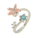 Cubic Zirconia Enamel Turtle Starfish Fidget Polished Star Adjustable Cuff Ring Silver R274 product image 2