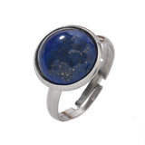 Stainless Steel Agate Tiger Eye Quartz Jasper Smooth Round Oval Adjustable Ring Black Silver R275