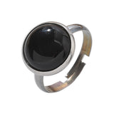 Stainless Steel Agate Tiger Eye Quartz Jasper Smooth Round Oval Adjustable Ring Black Silver R275