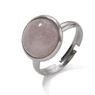 Stainless Steel Agate Tiger Eye Quartz Jasper Smooth Round Oval Adjustable Ring Black Silver R275
