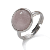 Stainless Steel Agate Tiger Eye Quartz Jasper Smooth Round Oval Adjustable Ring Black Silver R275